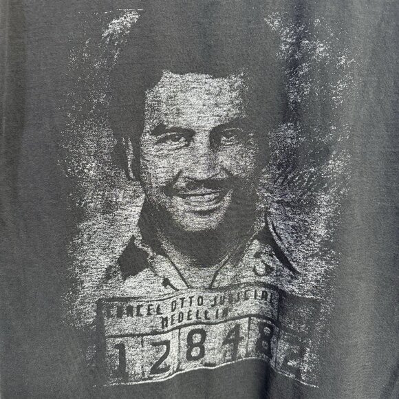 Vintage Pablo Escobar T Shirt Mens XL Faded Black Y2K Medellin - Picture 4 of 16